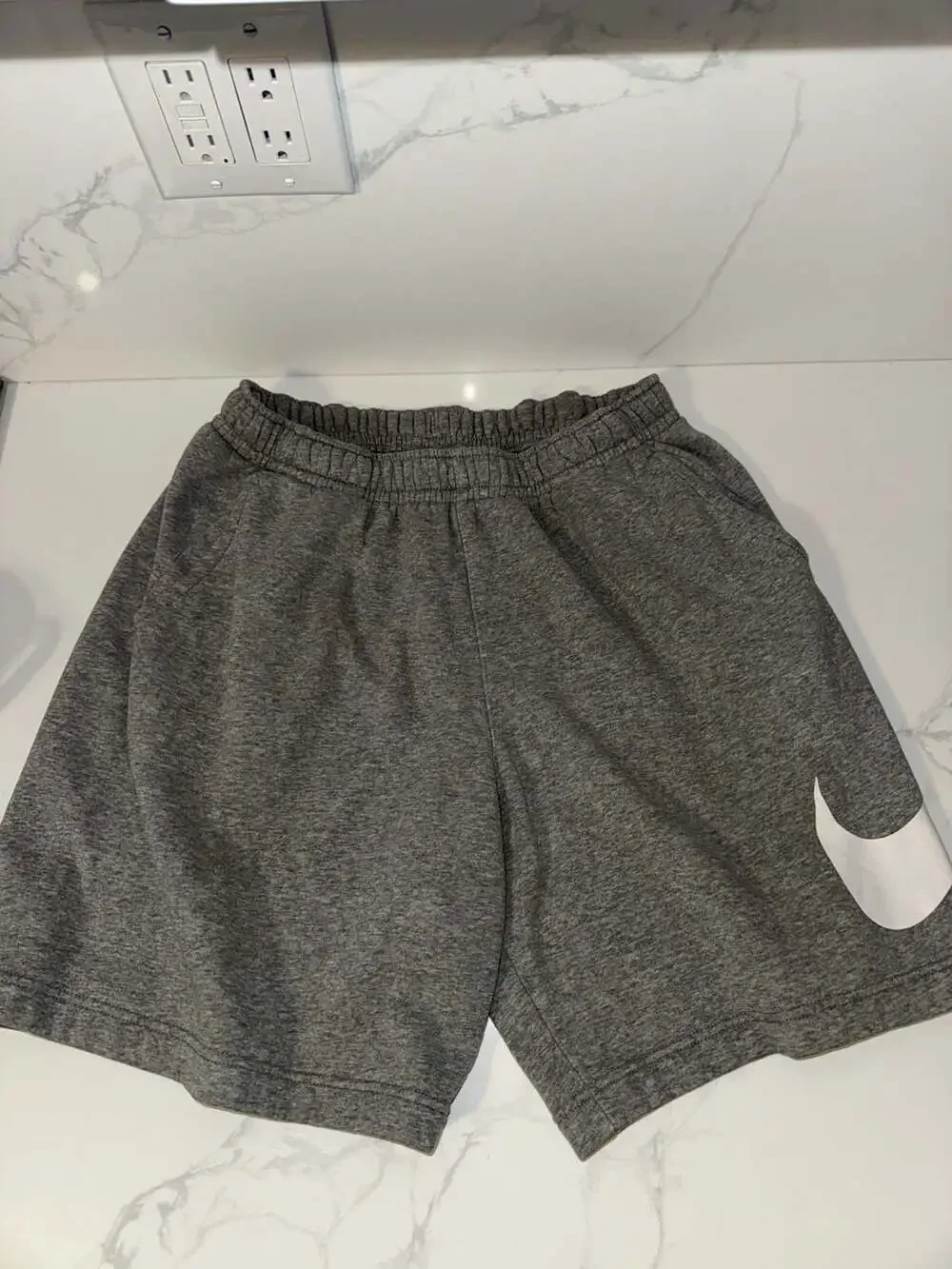 Nike Gray Fleece Athletic Shorts with White Swoosh Size Large